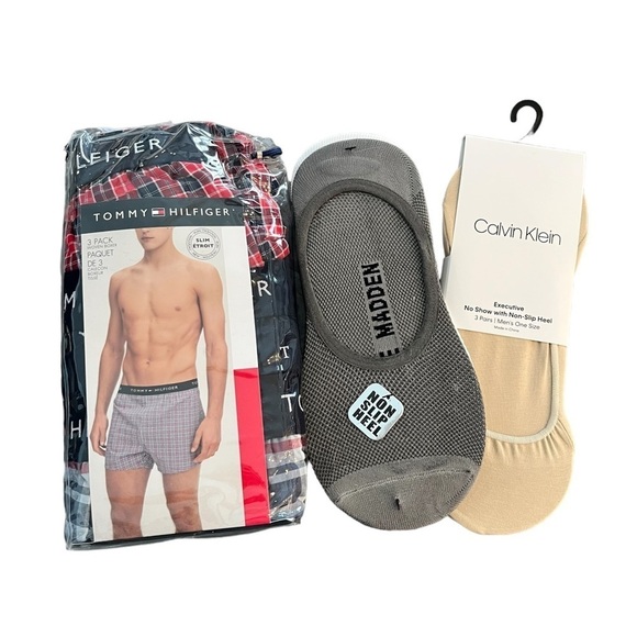 NWT Tommy Hilfiger Three Pack XL Briefs Plus NWT C Klein Madden Slip On Socks - Picture 1 of 7